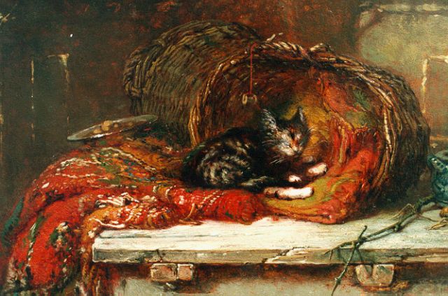 Maria Vos | A still life with a cat, Öl auf Holz, 22,8 x 30,4 cm