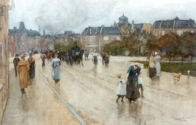 Nicolaas van der Waay | Strollers on a street, Aquarell und Gouache auf Papier, 33,0 x 51,0 cm, signed l.r.