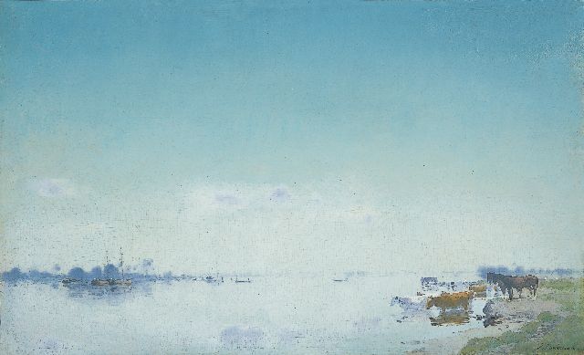 Jan Voerman sr. | A view of the river IJssel, Hattem, Öl auf Tafel, 37,5 x 61,1 cm, signed l.r.