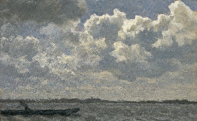 Willem Bastiaan Tholen | Stormy weather, The Zuiderzee, Öl auf Leinwand auf Holz, 24,6 x 39,0 cm, signed l.l.