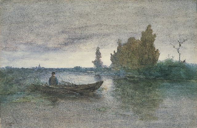 Paul Joseph Constantin Gabriel | A man in a rowing boat, Aquarell auf Papier, 35,0 x 53,0 cm, signed l.l.