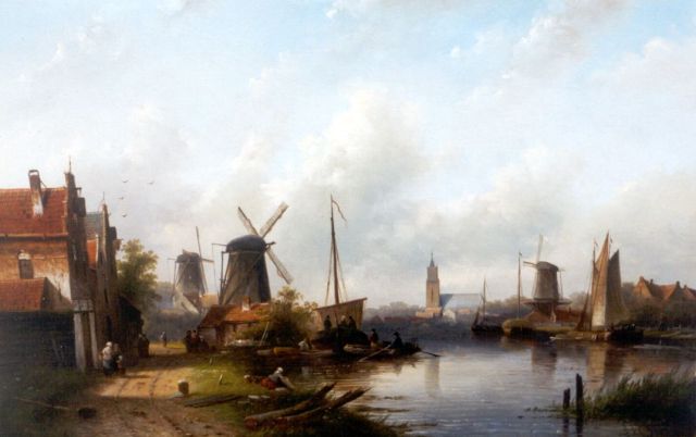 Jacob Jan Coenraad Spohler | Daily activities along a canal, Öl auf Leinwand, 43,4 x 67,3 cm, signed l.r.
