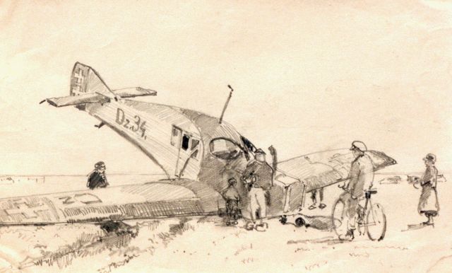 Cornelis Vreedenburgh | Emergency landing, Zeichnung auf Papier, 13,0 x 21,0 cm, signed l.r. und dated 1923