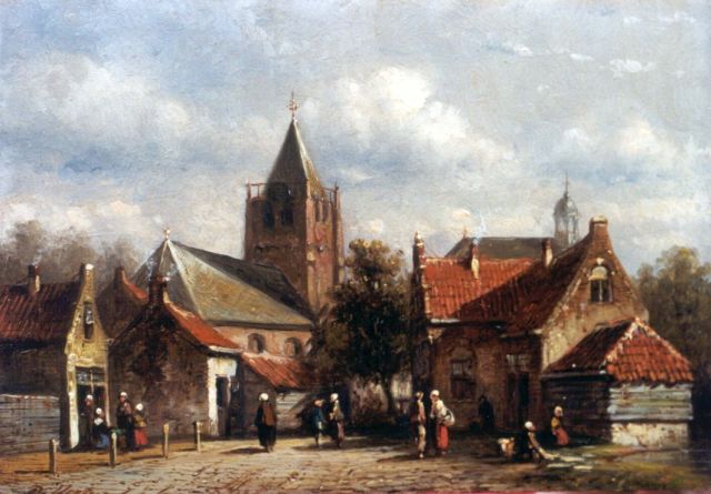 Petrus Gerardus Vertin | Townsfolk conversing, Öl auf Holz, 12,1 x 17,2 cm, signed l.l.