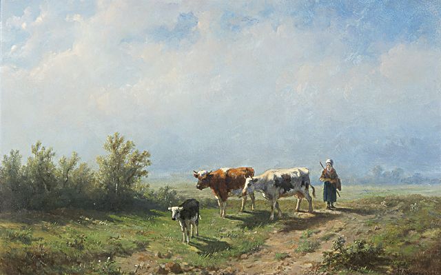 Anthonie Jacobus van Wijngaerdt | In der Weide bei Tagesanbruch, Öl auf Holz, 23,0 x 36,1 cm, Unterzeichnet r.u.