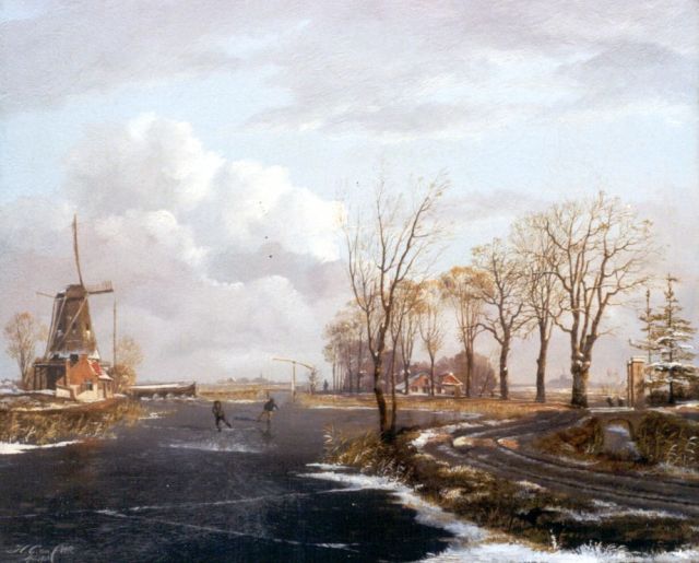Hendrik Gerrit ten Cate | Skaters on the ice, Öl auf Leinwand, 29,2 x 35,8 cm, signed l.l. und dated 1828