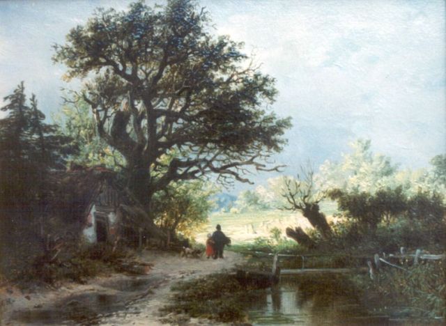 Remigius Adrianus Haanen | Travellers in a Landscape, Öl auf Holz, 12,4 x 16,4 cm, signed l.l. with monogram