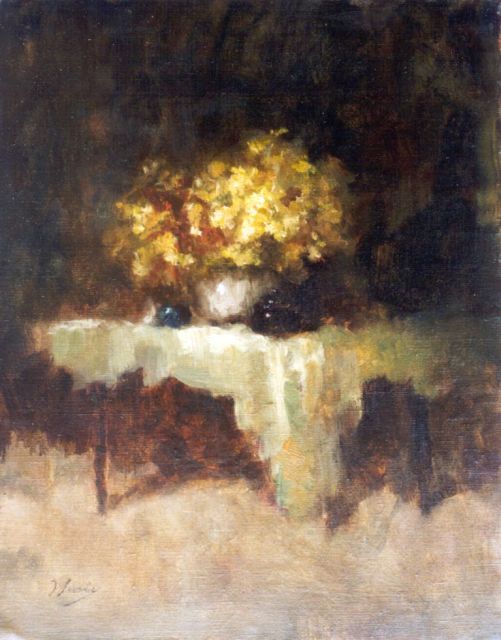 Coba Surie | Innenraum mit Blumenstilleben auf einem Tisch, Öl auf Leinwand, 49,9 x 40,3 cm, Unterzeichnet l.u.