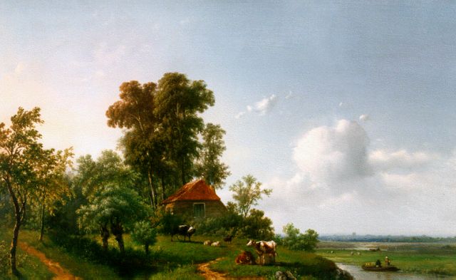 Vrolijk J.A.  | An extensive landscape in summer, Öl auf Holz 47,9 x 67,4 cm, signed l.l.