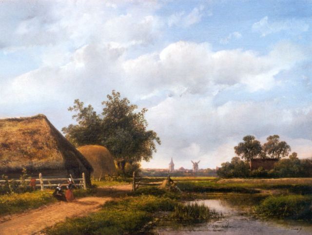 Johannes Dona | Figures in a river landscape, Öl auf Holz, 24,4 x 32,6 cm, signed l.r.