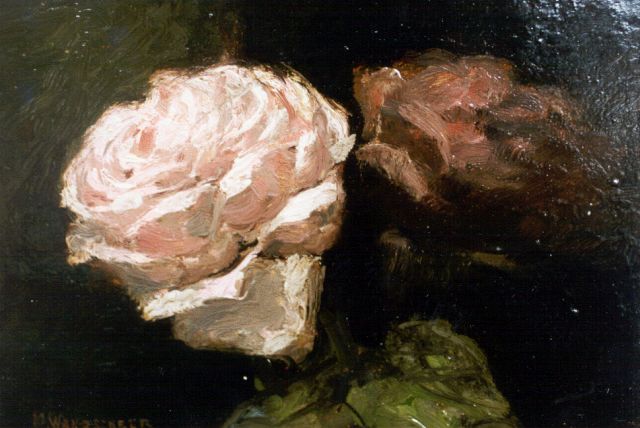 Marie Wandscheer | A still life with roses, Öl auf Holz, 16,4 x 23,6 cm, signed l.l.