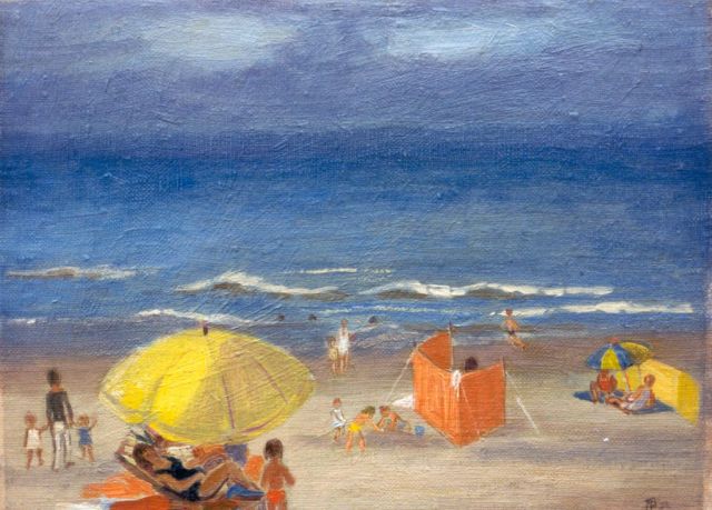 Borst Pauwels A.T.A.E  | A sunny day at the beach, Öl auf Leinwand auf Holz 20,8 x 27,7 cm, signed l.r. with monogram und dated '74