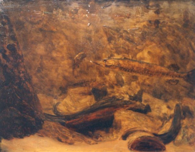 Dijsselhof G.W.  | Fish, Aquarell auf Papier auf Holzfaserplatte 50,0 x 70,0 cm, signed with monogram