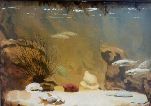 Dijsselhof G.W.  | An aquarium, Öl auf Leinwand Malereifaser 26,3 x 34,7 cm, signed l.r. with monogram