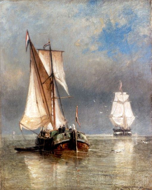 Christiaan Dommelshuizen | Shipping on the Zuiderzee, Öl auf Leinwand, 39,2 x 31,2 cm, signed l.r.