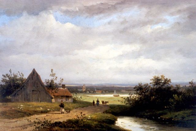 Wisselingh J.P. van | An extensive landscape with travellers, Öl auf Holz 23,4 x 34,2 cm, signed l.l. with monogram