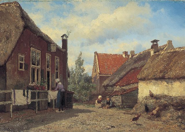 Jan H.B. Koekkoek | Children playing on a yard, Öl auf Leinwand, 43,0 x 60,5 cm, signed l.l.