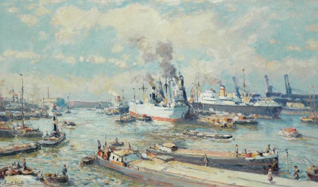 Evert Moll | A harbour view, Rotterdam, Öl auf Leinwand, 60,2 x 100,2 cm, signed l.l.