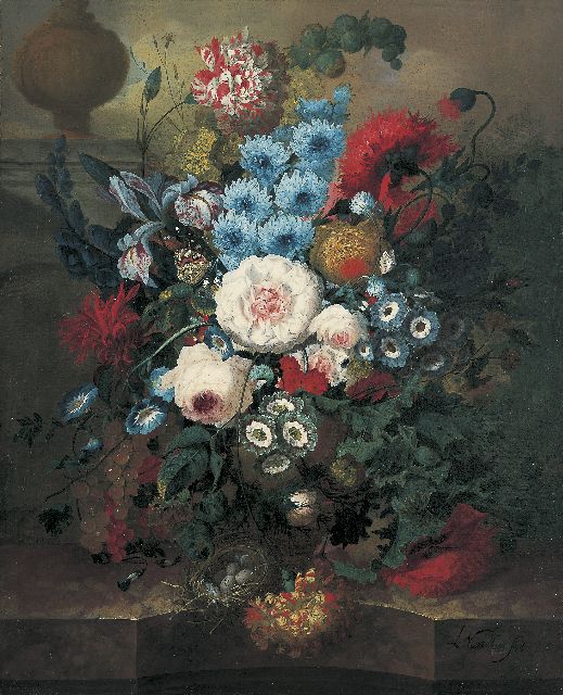 Jan van Os | A flower still life on a marble ledge, Öl auf Leinwand, 52,1 x 42,2 cm, signed l.r.