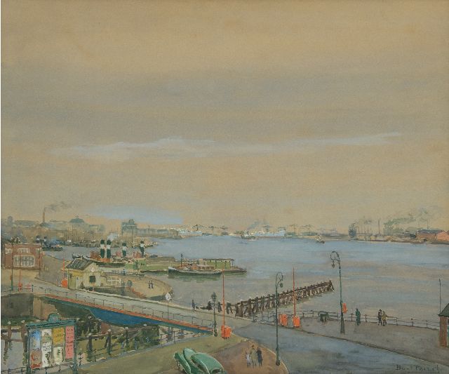 Bart Peizel | Ansicht auf den Hafen von Amsterdam, Aquarell auf Malerholzfaser, 49,1 x 58,8 cm, Unterzeichnet r.u.