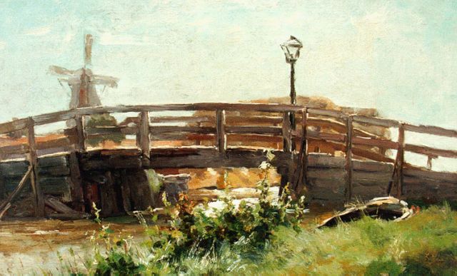 Jan Hillebrand Wijsmuller | A landscape with bridge, Öl auf Leinwand auf Holz, 33,7 x 49,7 cm, signed l.r.