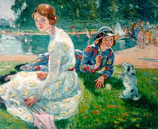 Ernest Borough Johnson | Hyde Park with elegant ladies, Öl auf Leinwand, 50,7 x 60,7 cm, signed l.r.