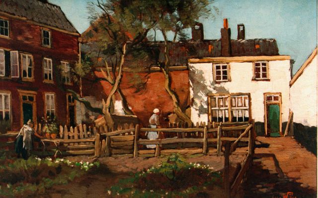 Jacques Witjens | A sunlit yard, Öl auf Leinwand, 27,3 x 42,8 cm, signed l.r.