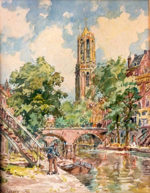 Schaap H.  | A view of the 'Oude Gracht met de Dom', Utrecht, Aquarell auf Papier 31,0 x 24,0 cm, signed l.l. und dated '49