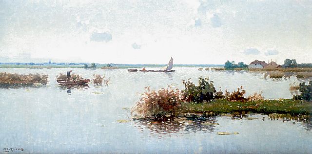 Jan Knikker sr. | Boats on a lake, Öl auf Leinwand, 40,2 x 80,3 cm, signed l.l.