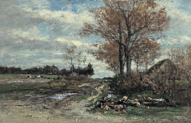 Willem Roelofs | A landscape near Putte, Belgium, Öl auf Leinwand, 48,0 x 75,3 cm, signed l.r.