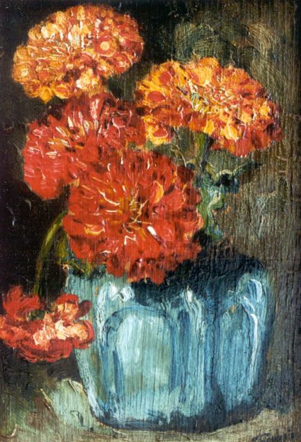 Theo Goedvriend | Still life with flowers in a ginger jar, Öl auf Holz, 23,8 x 16,0 cm, signed l.r.