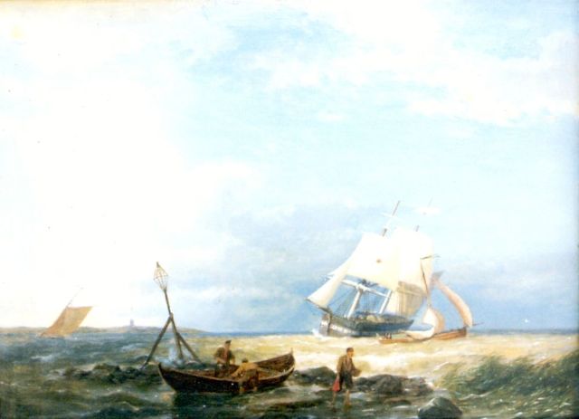Pieter Cornelis  Dommershuijzen | Setting out for sea, Öl auf Holz, 28,0 x 38,5 cm