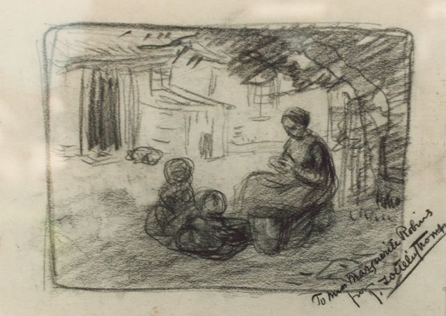 Jan Zoetelief Tromp | Children by a farm, Zeichnung auf Papier, 24,5 x 33,5 cm, signed l.r.