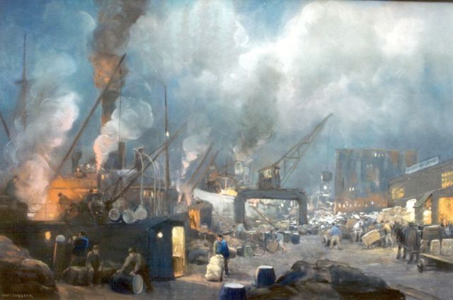 Heijenbrock J.C.H.  | Loading port, Pastell auf Papier 62,5 x 95,0 cm, signed l.l.