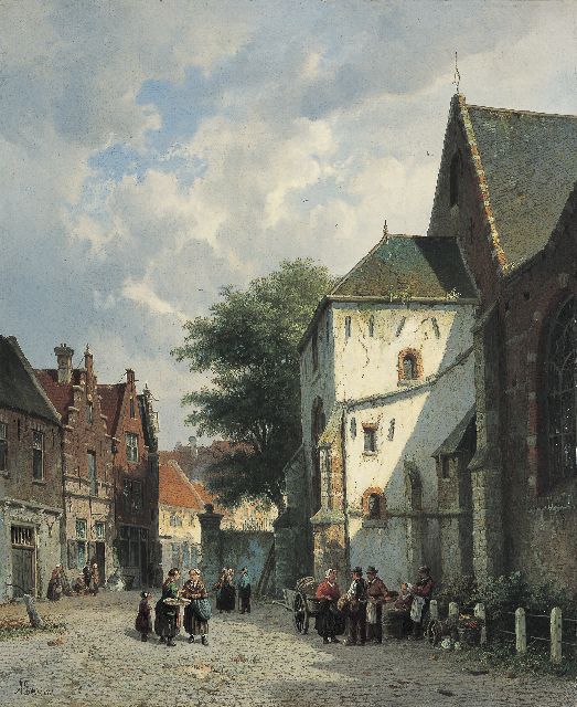 Adrianus Eversen | Village square, Öl auf Leinwand, 56,7 x 46,6 cm, signed l.l. and with monogram