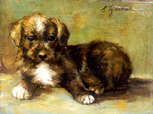 Dé Tijdeman | A puppy, Öl auf Holz, 14,5 x 19,2 cm, signed u.r.