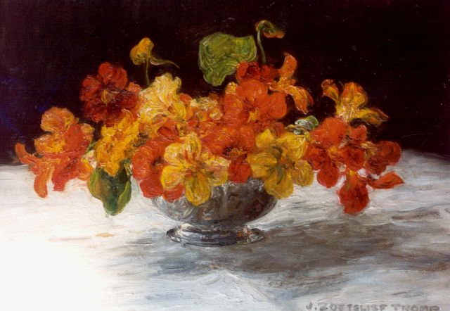 Jan Zoetelief Tromp | Nasturtium in a vase, Öl auf Leinwand, 30,0 x 39,8 cm, signed l.r.