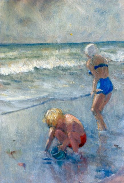 Hal Wichers | Children playing on the beach, Öl auf Malereifaser, 30,0 x 20,0 cm, signed l.r. und dated 1952