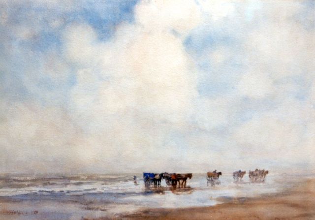 Tamine Tadama-Groeneveld | Shell-fishermen along the coast, Aquarell auf Papier, 50,7 x 71,0 cm, signed l.r.