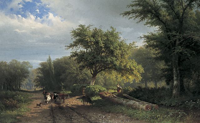 Roth G.A.  | A cowherd on a country road, Öl auf Leinwand 61,5 x 100,2 cm, signed l.l.