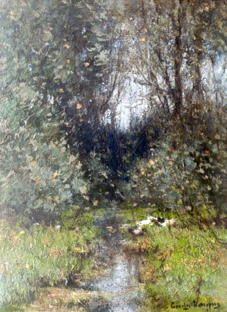 Cornelis Kuijpers | Ducks by a stream, Öl auf Malereifaser, 24,8 x 18,7 cm, signed l.r.