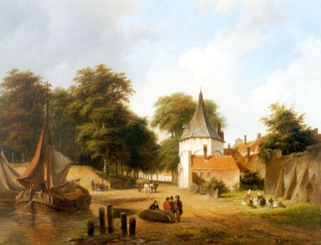 Hove B.J. van | Moored shipping, Öl auf Holz 25,7 x 32,3 cm, signed l.r. und dated 1840