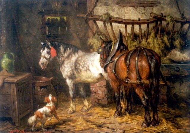 Boogaard W.J.  | A stable interior, Öl auf Holz 19,7 x 27,1 cm, signed l.l. und dated 1878