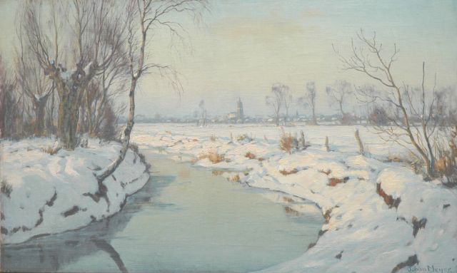 Johan Meijer | Zonnige winterdag bij Blaricum, Öl auf Leinwand, 61,4 x 101,1 cm, gesigneerd r.o. en verso