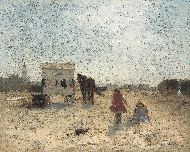 Munthe L.  | Children playing on the beach, Katwijk, Öl auf Leinwand 31,5 x 39,1 cm, signed l.r.
