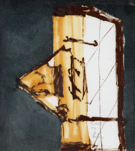 Miguel Ybáñez | Composition, Gouache und Öl auf Papier, 44,5 x 39,5 cm, signed l.r. und dated 1987