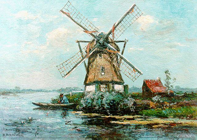 Barend Brouwer | A windmill in a landscape, Veenpolder Voorburg, Öl auf Leinwand, 25,3 x 35,0 cm, signed l.l. und dated 1925?