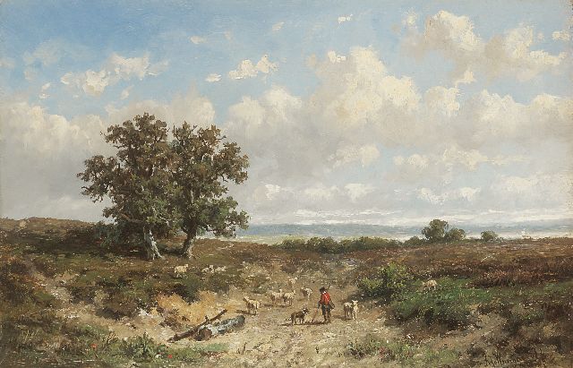 Anthonie Jacobus van Wijngaerdt | A shepherd and flock, Öl auf Holz, 23,5 x 36,0 cm, signed l.r.