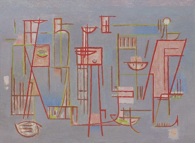 Wobbe Alkema | Composition no.11, Öl auf Leinwand, 59,8 x 80,0 cm, signed l.r. with initials und dated '57
