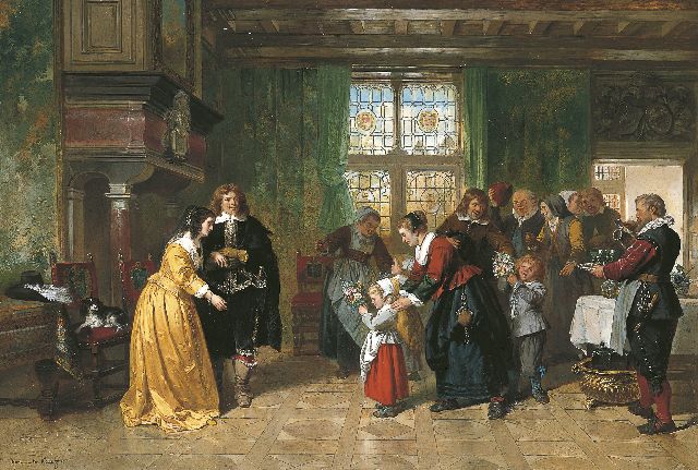 Herman ten Kate | Een bezoek aan de heer des huizes en zijn echtgenote, Öl auf Tafel, 59,0 x 85,5 cm, gesigneerd l.o.
